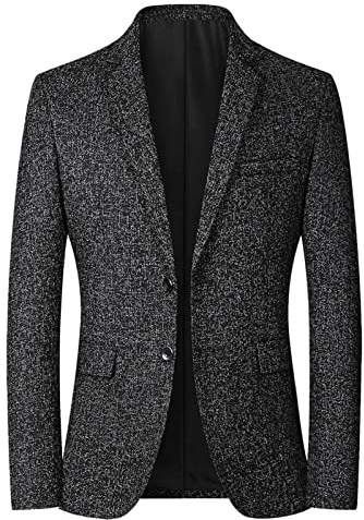 Giacca sportiva da uomo, blazer, da uomo, sportiva con jeans, in cotone, slim fit, moderna, in tweed, comoda, per il tempo libero, per lo smoking, a quadri, antivento, per il tempo libero, Nero , XL