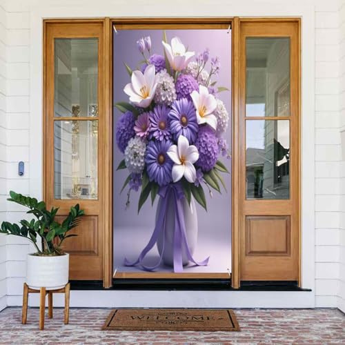Türabdeckungen Dekorationen – Moderner Blumenstrauß, Mauven-Druck, Nr. 155, Herbst-Winter-Türbanner für Vorderseite, Frühling-Sommer-Schild, Abdeckung, Banner, hängende Kulisse für Außen- und