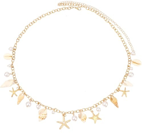 Vintage Metall Taillenketten,Muschel Seestern Taillenkette,Bauchkette für Frauen Bauchkette Metall Quaste Kettengürtel Verstellbare Body Link Gürtel Strand Bauchnabelschmuck Accessoire Für Damen