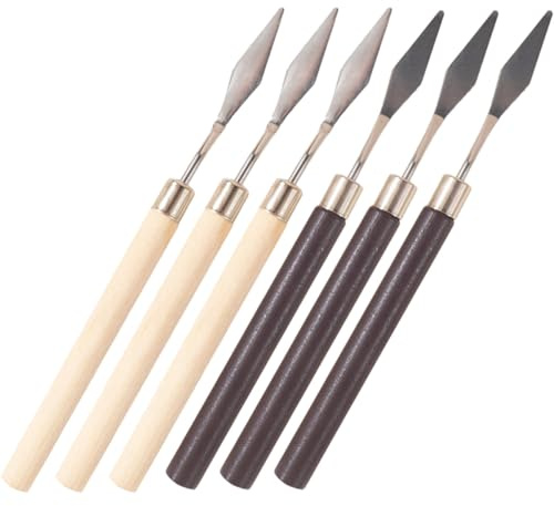 SKISUNO Make Up Spatel mit Holzmaserung mit Glatter Oberfläche 6 Stück aus Edelstahl Leicht zu Reinigen Multifunktionale Mischwerkzeuge für Kosmetische Pigmente und Foundation