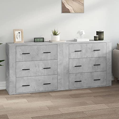 QUAHEAS Skänk 2 st betonggrå trämaterial 80 x 33 x 70 cm skänk bufféskåp med förvaringsutrymme för vardagsrum matsal köksbuffé skåp och förvaring