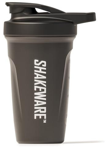 SHAKEWARE Protein Shaker Flasche - 600ml - Snap-Fit-Rührer für klümpchenfreie Shakes - Auslaufsicherer BPA-freier Gym Shaker mit Messskala für Fitness und Alltag - Schwarz