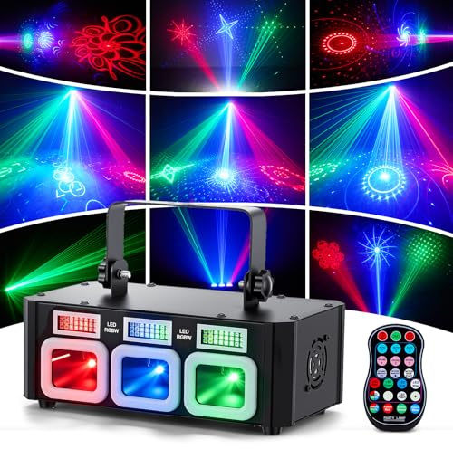 DJ Discolicht Partylicht, 3D RGB Animation Disco Licht mit Fernbedienung & DMX Musikgesteuert, DJ Projektor Lichter mit Stroboskop für Club, Party, Weihnachten, Halloween, Festliche Darbietungen