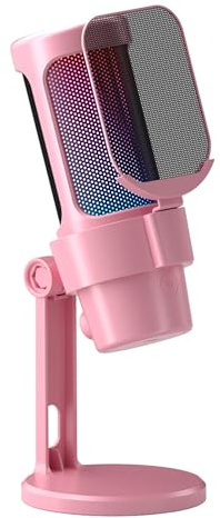 LiebeWH Microfono da Gioco USB Illuminazione RGB Dinamica Microfono per PC Cardioide 192kHz 48bit con Manopola di Guadagno Supporto per Treppiede con un Tocco per Streaming di Podcast, Registrazione