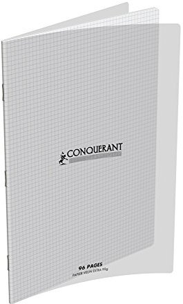 CONQUÉRANT Cahier Couverture Polypro 90g 24 x 32 cm 96 p Petits carreaux 5x5 Translucide