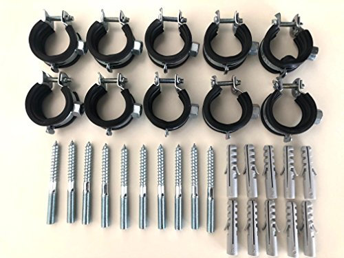 Sparset ---- 10 Stück Schraubrohrschelle 25-30 mm 3/4 mit Stockschraube 8x80 und Dübel 50x10