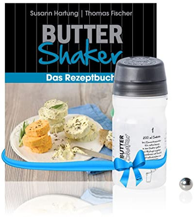Starter-Set fürs Machen von Butter und -buttermilch: 325ml-Butter-Shaker (ANTHRAZIT) + kreatives Rezeptbuch