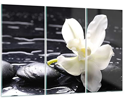 Mehrteilige Bilder auf Glas 165x110cm Glasbild Spa Orchidee Steine Wasser Groß XXL Wanddeko Schlafzimmer Küche Set 3 teilige Wandbilder Dekoration Wohnzimmer Modern Wand Kunstdruck Art GCE165x110-0444