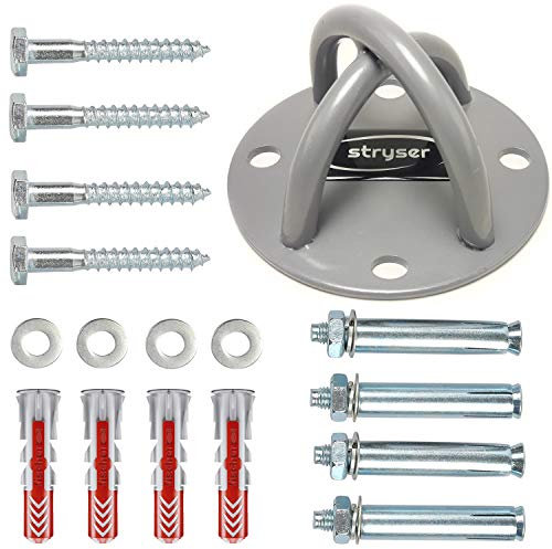 Stryser Wand- Deckenhalterung Wandhalterung in X für Sling Trainer Schlingentrainer Turnringe Aerial Yoga Swing Schlachtseil Boxausrüstung enthält Schrauben und Dübel. (Silbern 4 Löcher)
