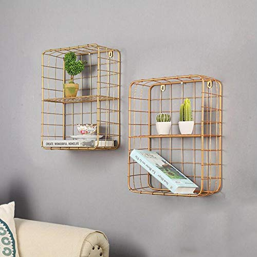 MU Scaffali per Uso Domestico Scaffalature Cestello Multifunzione Scaffale Quadrato Griglia in Ferro Scaffali a Parete,Oro Rosa