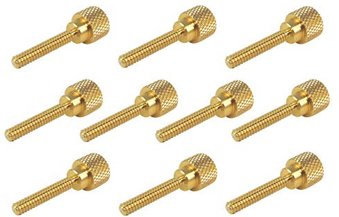 10 Pack 6-32 x 3/4 Inch Threads Solid Brass Diamond Knurled Thumb Screws Knobs with Straight Shoulders Right-Hand Threads SAE Flat Tip Uncoated (6-32 x 3/4 inch Long Threads)