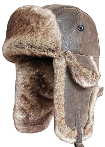 SK Studio Wintermütze mit Ohrenklappen, Warme Baumwolle Trappermütze Hut Unisex Fliegermütze Fellmütze Erwachsenen für Herren Braun1/Leder L