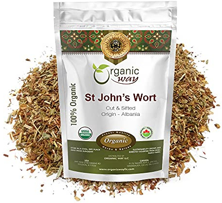 Organic Way St. John's Wort Cut & Sifted (Hypericum perforatum) - Herbal Tea | European Wild-Harvest | Organic, Kosher & USDA Certified | Vegan, Non GMO & Gluten Free | Origin - Albania (1LBS / 16Oz)