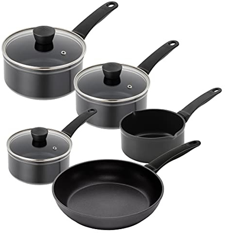 Kuhn Rikon 5-Piece Mixed Set - 1.5L/16cm, 2.2L/18cm & 3L/20cm Saucepans, 1.4L/16cm Milk Pan & 24cm Frying Pan, Non-Stick Pans with Stay-Cool Handles. Oven, Dishwasher & Induction Pans - Easy Induction