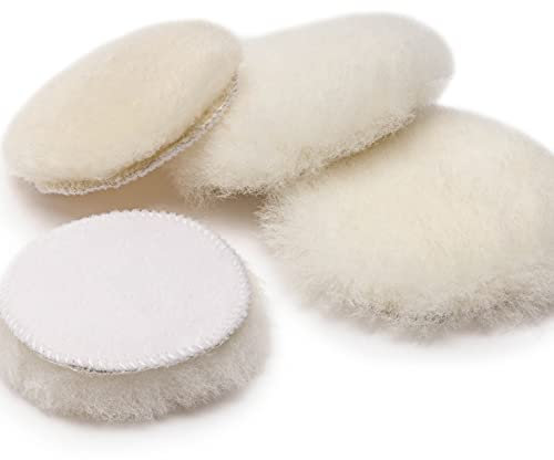 Hofbrucker Set di tamponi lucidanti in pelliccia d'agnello per lucidatura, 4 dischi di lucidatura rotondi, 80 mm, con velcro