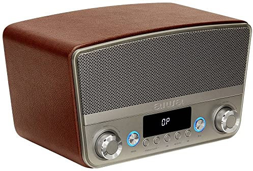 Aiwa BSTU-750BR Kompakter Lautsprecher im Vintage-Stil (Aktiv, Stereo, 50 W RMS, Bluetooth, optischer Eingang, USB, HDMI-ARC, RCA, FM, Eingang 6,3 mm und 3,5 mm), Farbe: Braun