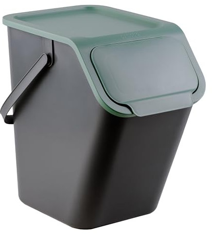Go Practic Küchen Mülleimer 1x 25L Grün mit Deckel, Glasabfallbehälter, Mülltrennsystem für Recycling, Abfallbehälter zur Trennung, Click-Funktion, Kunststoff Abfallbehälter zur Mülltrennung