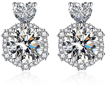 Ohrringe Damen Modern, Favs Ohrstecker Einfache Große Zirkon Herz Hexagon Ohrstecker Kupfer und 925 Silber