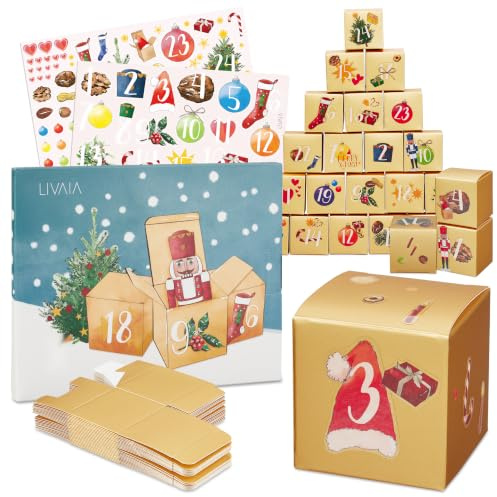 Adventskalender zum Befüllen 2025 Geschenkbox Weihnachten klein und Sticker - Adventskalender Selber Basteln mit LIVAIA DIY Set