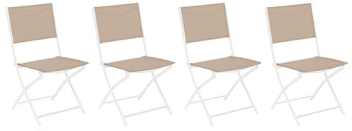HESPERIDE - Lot de 4 Chaises de Jardin Pliantes Modula Blanc Lin - Acier Traité Epoxy Texaline - Dim 46 x 52 x 87 cm - Meuble d'Extérieur Pliable