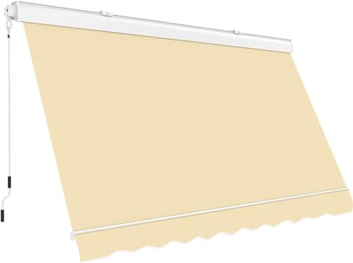 Tenda da sole Cassonata a Caduta in Alluminio Balcone Finestra Soffitto o Parete con Bracci Telo Poliestere 280gr/MQ Impermeabile (BEIGE, L250xP250CM)