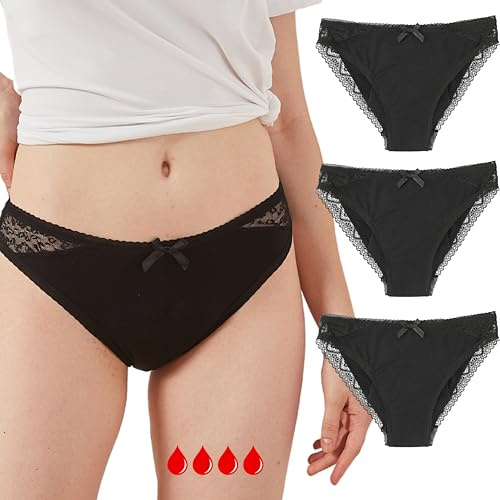 Femme Favor Periodenunterschwäsche Mädchen | 3er Periodenunterschwäsche Set aus Baumwolle, Periodenunterschwäsche Starke Blutung | Unterhosen Damen mit Waschbeutel