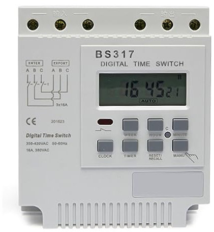 ZERVA Commutateur de minuterie numérique triphasé 415V 25A 50/60Hz, avec 16 Fois Marche/arrêt par Jour/intervalle de Temps hebdomadaire 1min-168H