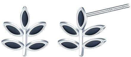 CONILOK Pendientes de Botón de Hoja negra Plata de Ley 925 para Mujeres, Pequeños Pendientes Hipoalergénicos de Plantas Unicos Aretes de Cartílago Piercings Joyas Regalo Personalizado y Moda para Ella