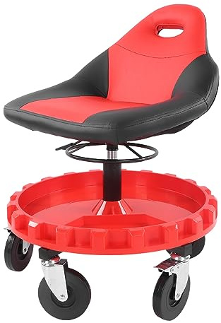 Tabouret de Travail d'Atelier Réglable avec roulettes pour Garage, Capacité 136 kg, Chaise de Mécanicien en Fer avec Plateau de Rangement