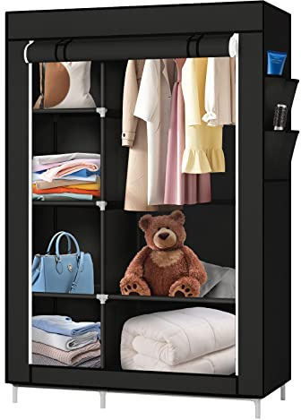 Belfoyer Kleiderschrank für Schlafzimmer, Stoff, 105 x 45 x 170 cm, Kleiderschrank aus Vliesstoff, 3 Türen, geruchlos, rostfreies Stahlrohr, für Ankleidezimmer, Schlafzimmer, Schwarz, ADSSA3423