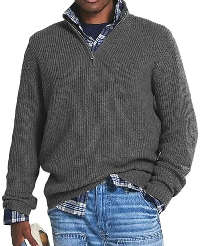 TAITUS Suéter Informal de Cachemira con Cremallera para Hombre, suéter con Cremallera de un Cuarto para Hombre, suéter básico de Punto con Cuello Redondo para Hombre (X-Large,Grey)