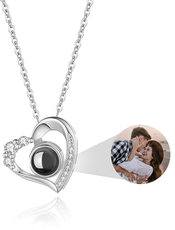 Easycosy Collier Personnalisé Photo Projection -Cadeau Maman De Fête des Mères - Bijoux à Pendentif Cœur Avec Image à L'Intérieur-Cadeau Femme Mamie épouse Fête des Mères Disponible En Argent 925