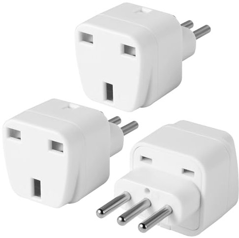 3-Pack UK to ITALY Plug Adapters Italy Power Converter Grounded Universal Travel Adapter 3 Pin Italian Chile International Type L Plug (White)