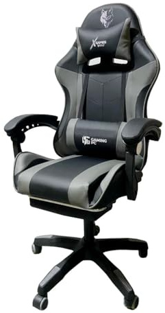 BDW - Gaming-/ Büro Stuhl - Ergonomischer Gamer Sessel - Drehbar - mit Rollen - Verstellbare Rückenlehne - mit Fußstütze und Massagefunktion - Höhenverstellbar - Racing Stil - Grau