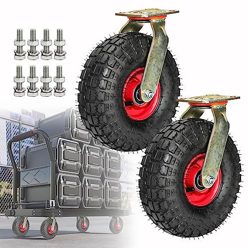 Juego de 2 ruedas industriales giratorias de alta resistencia, rueda silenciosa neumática altamente elástica, rueda de transporte con absorción de impactos, estilo vacío, resistent