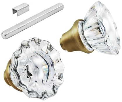 newliplace 1 Packung Glastürknäufe Inneneinsteckschloss Ersatz-Set mit Spindel, Vintage-Kristall-Türknäufe zum Ersetzen defekter alter antiker Schloss-Sets an Innentür, antikes Messing-Finish