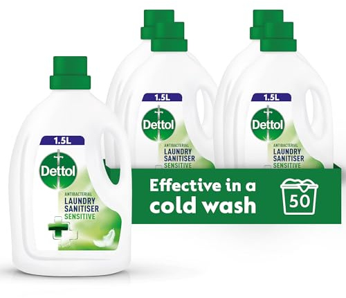 Dettol Antibacterial Laundry Sanitiser, Fragrance Free, 1.5L (4 x 1.5L, Total 6.0L), For Sensitive Skin, Gentle Cleanser, Effective Hygiene Solution, Disinfectant, Kills 99.9 Percent of Germs