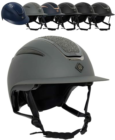 RL24 - Reithelm IRHOlania Deluxe von Imperial Riding | Reitkappe Kinder, Damen & Herren | mit großem Visor & optimalem Belüftungssystem | Helm zum Reiten | Reiterhelm in Grau | Größe S