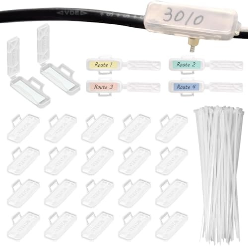 RHQFDM 50 Stück Kabeletiketten Erkennungsbox Mit 50 Stück Nylon Kabelbinder,Wasserdichtes Kabelkennzeichnung,Transparente Kabel Beschriftung,zur Kennzeichnung und Sortierung von Kabeln Aller Art