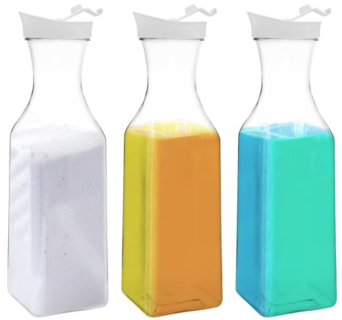Yallmie 3 Stück Waschmittel Aufbewahrung Flüssig, Waschmittelbox mit 16 Wasserdicht Etiketten Waschpulver Spender Waschmittelspender Glas zur Verwendung (Quadratische Flasche)