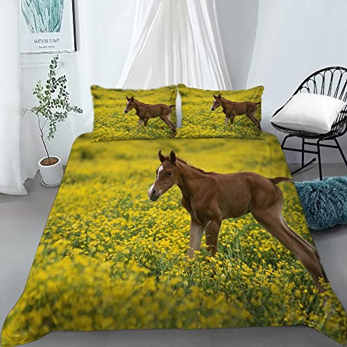 CHCHNXY Bettwäsche 135x200,Pferd Flauschige Weich Microfaser Bettbezug Mit Reißverschluss,Für Kinder Jungen Mädchen Junge Bettwäsche-Sets(1*Kissenbezug 80x80cm