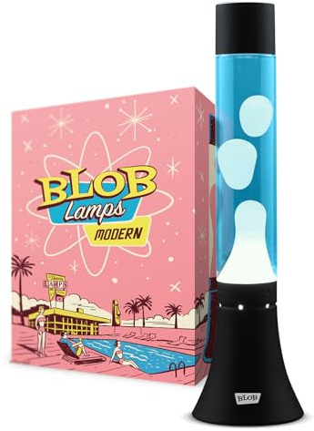 Blob Lamps® Liquid Motion Lamp Modern White Wax Blue Liquid Matt Black Base & Cap 14.5 Mood Lamp Light