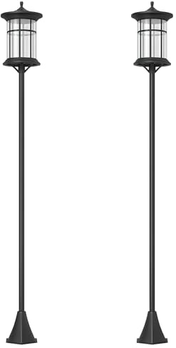 Outsunny 2 Farolas Solares Exterior Panel Solar 23,5x23,5x184 cm Negro | Luces Solares Exterior, Encendido Automático, Marco de Acero Inoxidable, Impermeable IP44, para Terraza Patio