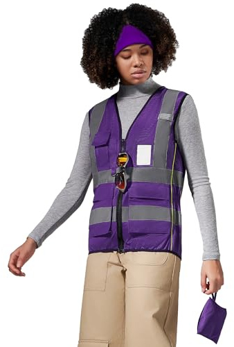 AYKRM Gilet de sécurité femme Fermeture à glissière avec poches Gilet de signalisation réfléchissant haute visibilité fluorescent femme