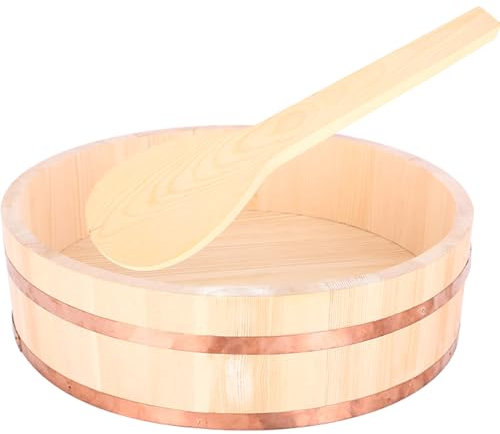 10 Tamaños Cubo Sushi, De Madera Arrocera Sushi Japonés Hangiri Sushi Oke Arrocera Banda De Cobre Para Restaurante De Sushi (Regalos), 48x12cm