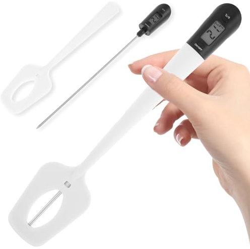 Sugar Thermometer 2 in 1 Digital LCD Candy Thermometer with Silicone Spatula Instant Read Digital Meat Thermometer with Stainless Steel Probes for Food Meat, Oil and Candy for BBQ and Kitchen (white)