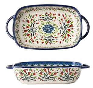Rectangle plate fruit double-eared soup bowl, household ceramic creative retro tableware - Polish porcelain double-eared rectangular baking pan