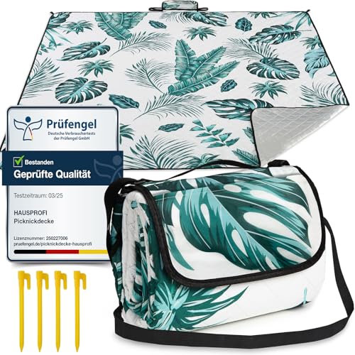 HAUSPROFI Coperta da Picnic Impermeabile 200x200CM, Coperta da Campeggio Isolata, Grande Coperta da Picnic, Lavabile in Lavatrice, Pieghevole, Ideale per Campeggio,Spiaggia,Parchi e Viaggi