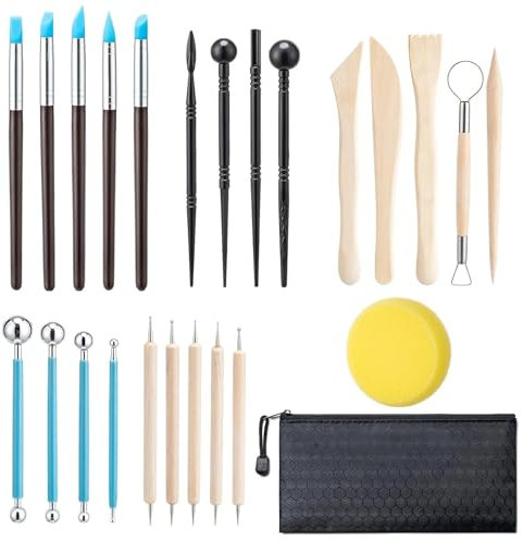 QITIXI:OU 24 Stück Modelierwerkzeug, Töpferwerkzeug, Keramik Werkzeug Set, Modellier-Werkzeug, Keramik Ton Werkzeug, für Anfänger, Töpfer Künstler Modellbau Schnitzarbeiten Kerzen, DIY Kunsthandwerk