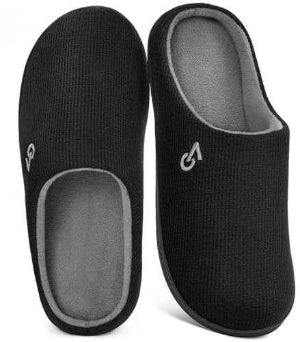 VeraCosy Men's Two-Tone Memory Foam House Slippers Indoor Outdoor Durable Rubber Sole (Muted Black Gray, 10.5 US)